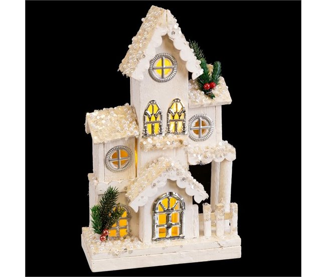 Conforama Adorno Navideño Blanco Madera Casa 24 X 11 X 39 Cm