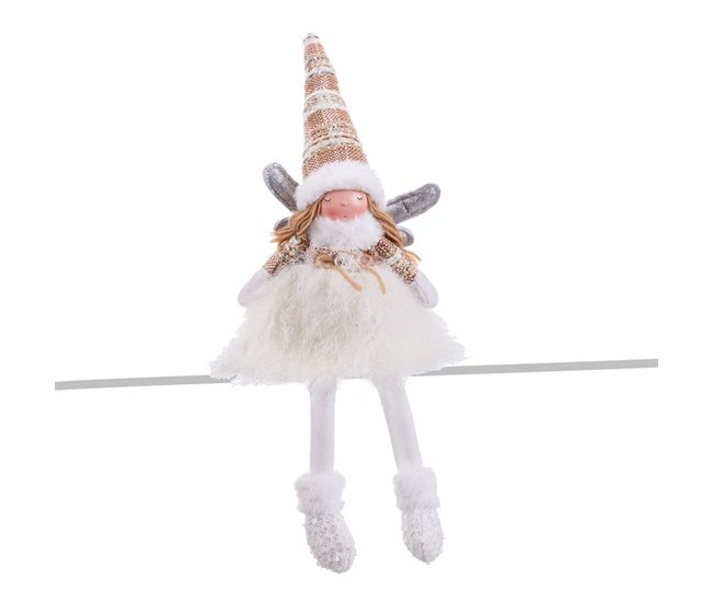 Conforama Adorno Navideño Blanco Multicolor Poliresina Arena Tejido Ángel 17 x 14 x 49 cm