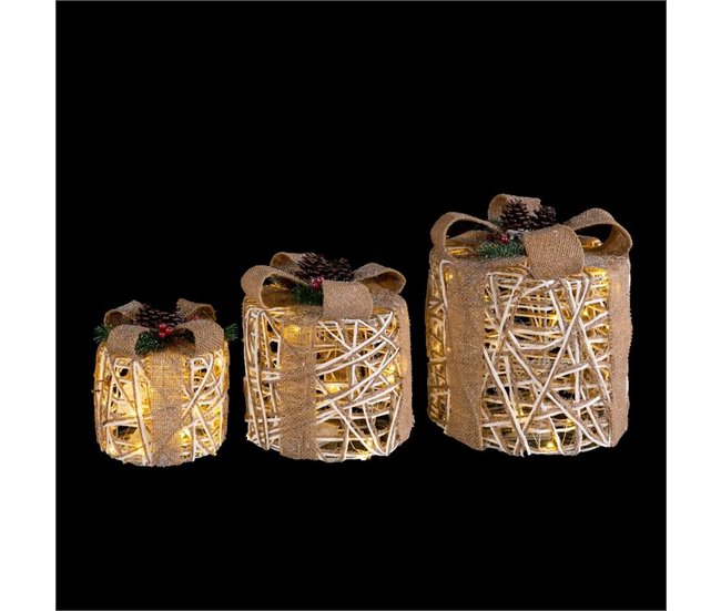 Conforama Adorno Navideño Blanco Natural Metal Plástico Fibra Caja De Regalo 25 X 25 X 35 Cm (3 Unidades)