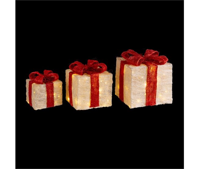 Conforama Adorno Navideño Blanco Rojo Metal Fibra Caja De Regalo 25 X 25 X 31 Cm (3 Unidades)