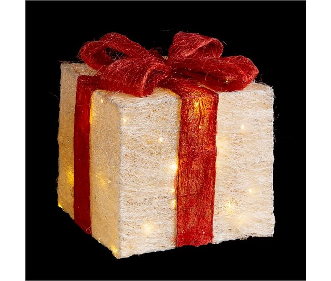 Conforama Adorno Navideño Blanco Rojo Metal Fibra Caja De Regalo 25 X 25 X 31 Cm (3 Unidades)
