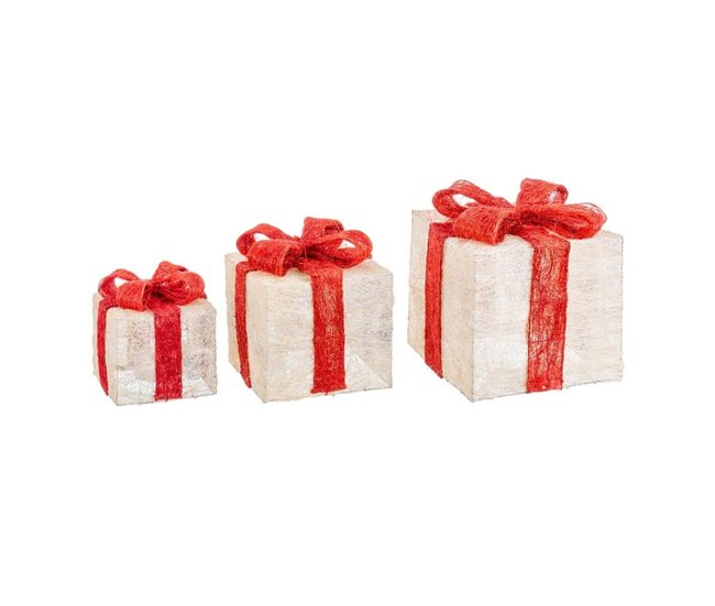 Conforama Adorno Navideño Blanco Rojo Metal Fibra Caja De Regalo 25 x 25 x 31 cm (3 Unidades)