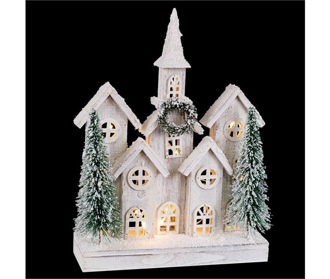 Conforama Adorno Navideño Blanco Verde Madera Plástico Pueblo 30 X 10 X 43 Cm