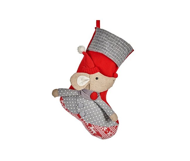 Conforama Adorno Navideño Calcetín De Navidad Ratón Rojo 33 X 4 X 50 Cm (12 Unidades)