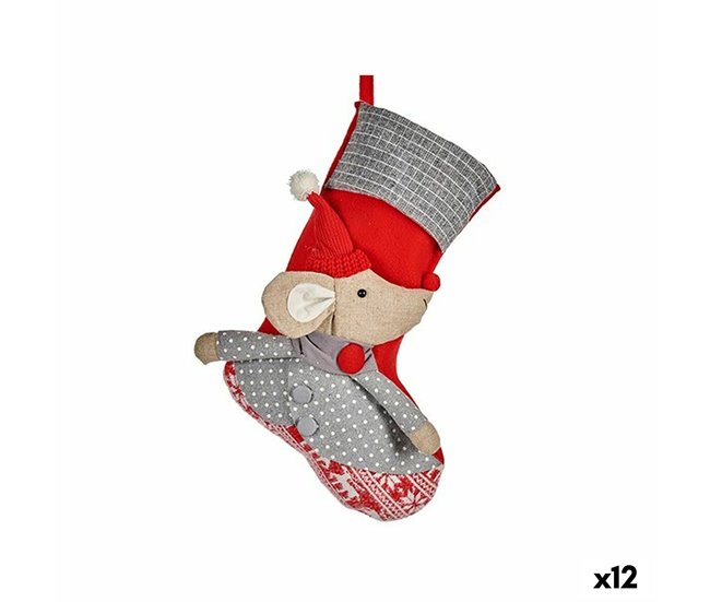 Conforama Adorno Navideño Calcetín de Navidad Ratón Rojo 33 x 4 x 50 cm (12 Unidades)