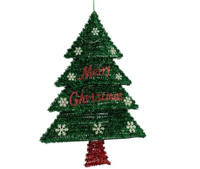 Conforama Adorno Navideño Colgante Árbol De Navidad Espumillón Luz LED Rojo Verde Polipropileno PET 44 X 58 8 X 7 Cm (12 Unidades)
