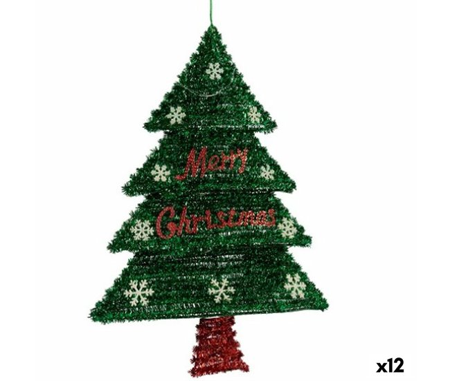 Conforama Adorno Navideño Colgante Árbol de Navidad Espumillón Luz LED Rojo Verde Polipropileno PET 44 x 58 8 x 7 cm (12 Unidades)