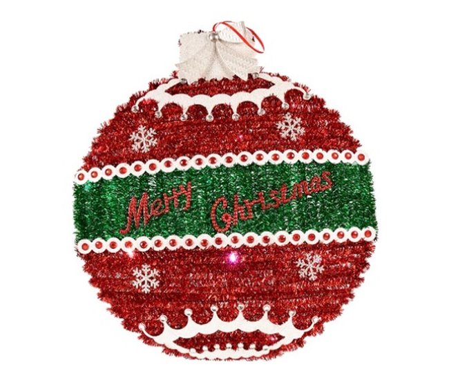 Conforama Adorno Navideño Colgante Bola De Navidad Espumillón Luz LED Blanco Rojo Polipropileno PET 40 X 5 5 X 40 Cm (12 Unidades)