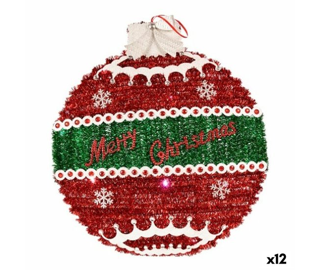 Conforama Adorno Navideño Colgante Bola de Navidad Espumillón Luz LED Blanco Rojo Polipropileno PET 40 x 5 5 x 40 cm (12 Unidades)