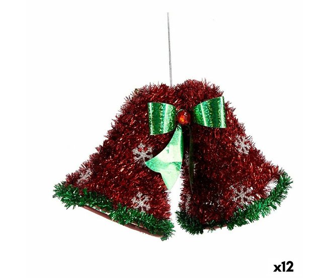 Conforama Adorno Navideño Colgante Campanas Espumillón Rojo Verde 21 x 14 x 10 cm (12 Unidades)