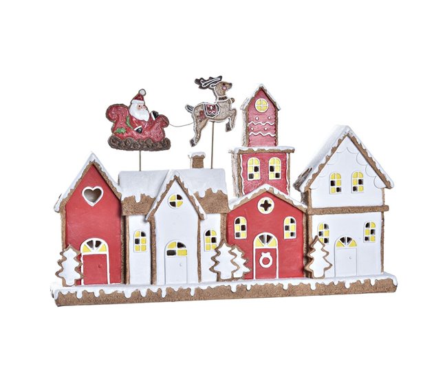 Conforama Adorno Navideño DKD Home Decor Casa Blanco Rojo Resina 41 x 7 5 x 27 cm