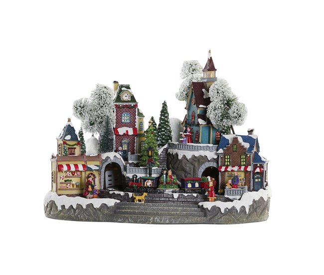 Conforama Adorno Navideño DKD Home Decor Ciudad Luz LED Resina PVC (47 x 36 x 34 cm)