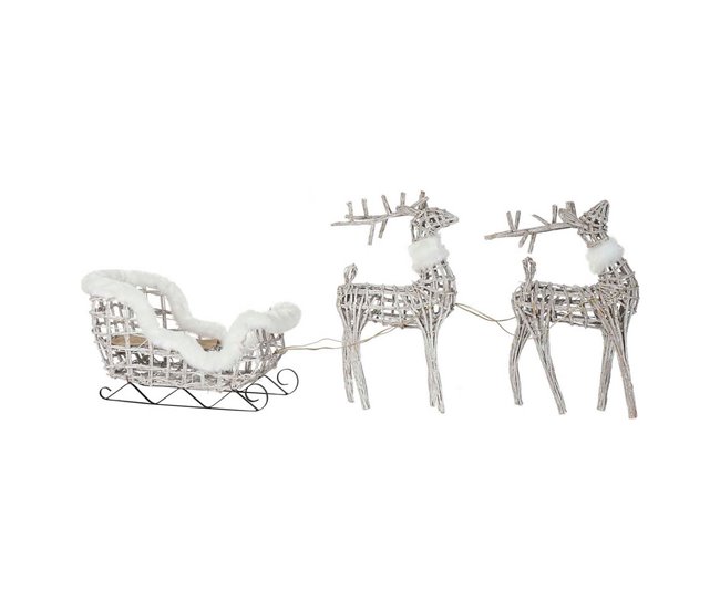 Conforama Adorno Navideño DKD Home Decor Luz LED Blanco Mimbre 60 x 30 x 37 cm (3 Piezas)