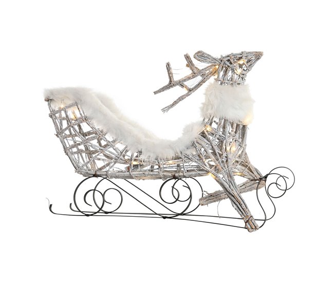 Conforama Adorno Navideño DKD Home Decor Reno Y Trineo Blanco Mimbre Reno 75 X 20 X 53 Cm
