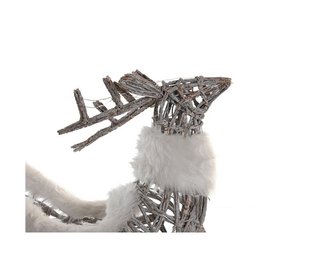 Conforama Adorno Navideño DKD Home Decor Reno Y Trineo Blanco Mimbre Reno 75 X 20 X 53 Cm
