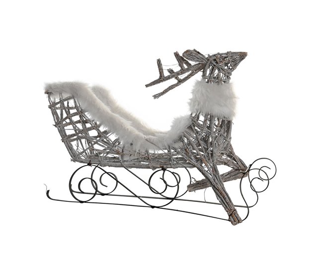 Conforama Adorno Navideño DKD Home Decor Reno y trineo Blanco Mimbre Reno 75 x 20 x 53 cm