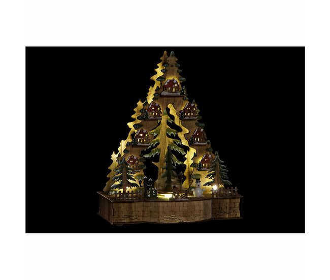Conforama Adorno Navideño DKD Home Decor Verde Natural Madera Árbol Casas 30 X 15 X 37 Cm (3 Unidades)