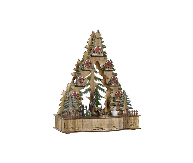 Conforama Adorno Navideño DKD Home Decor Verde Natural Madera Árbol Casas 30 x 15 x 37 cm (3 Unidades)