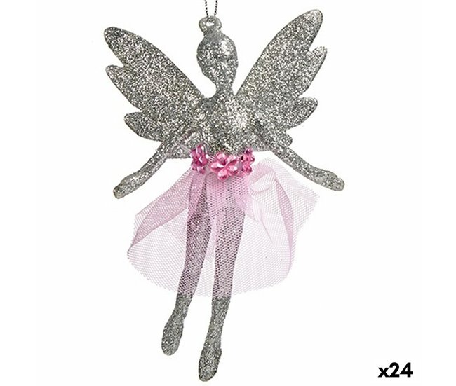 Conforama Adorno Navideño Hada Plateado Plástico Purpurina 8 x 12 x 5 cm (24 Unidades)