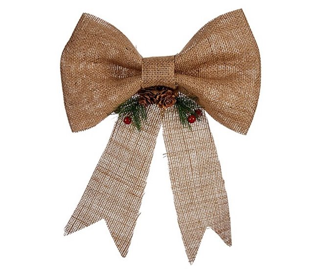 Conforama Adorno Navideño Lazo Marrón Rojo Verde Fibra Natural 24 X 5 X 34 Cm (12 Unidades)