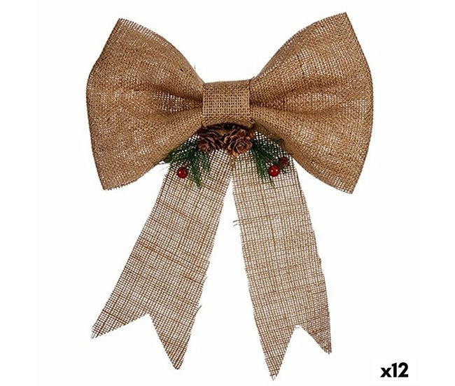 Conforama Adorno Navideño Lazo Marrón Rojo Verde Fibra natural 24 x 5 x 34 cm (12 Unidades)
