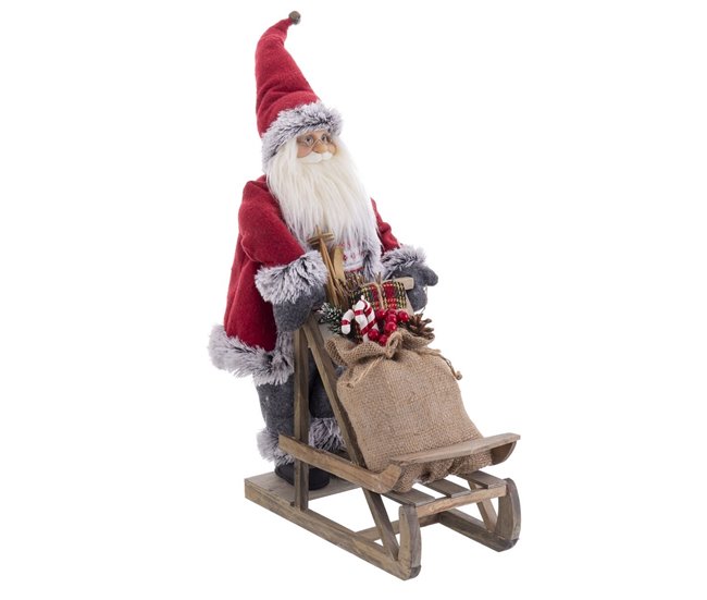 Conforama Adorno Navideño Multicolor Madera Plástico Poliresina Tejido Trineo 45 cm