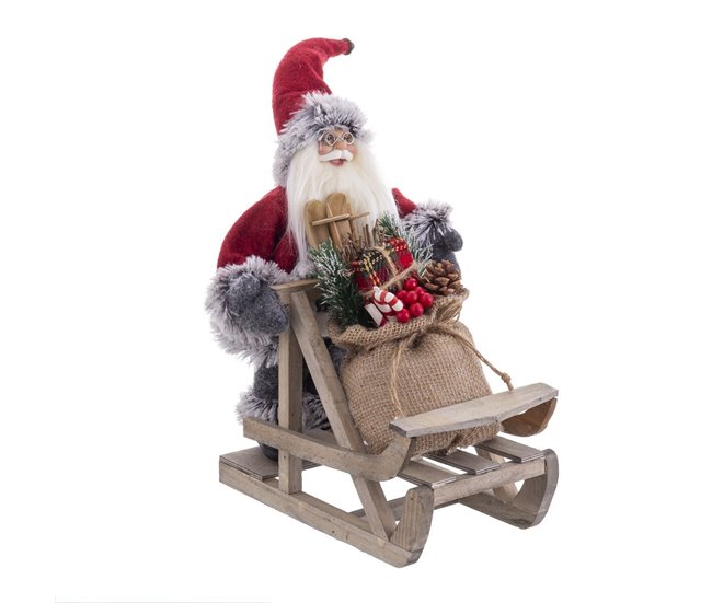 Conforama Adorno Navideño Multicolor Madera Plástico Poliresina Tejido Trineo 30 cm