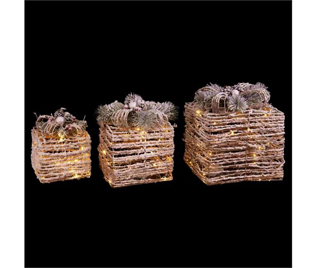 Conforama Adorno Navideño Natural Metal Plástico Fibra Caja De Regalo 25 X 25 X 36 Cm (3 Unidades)