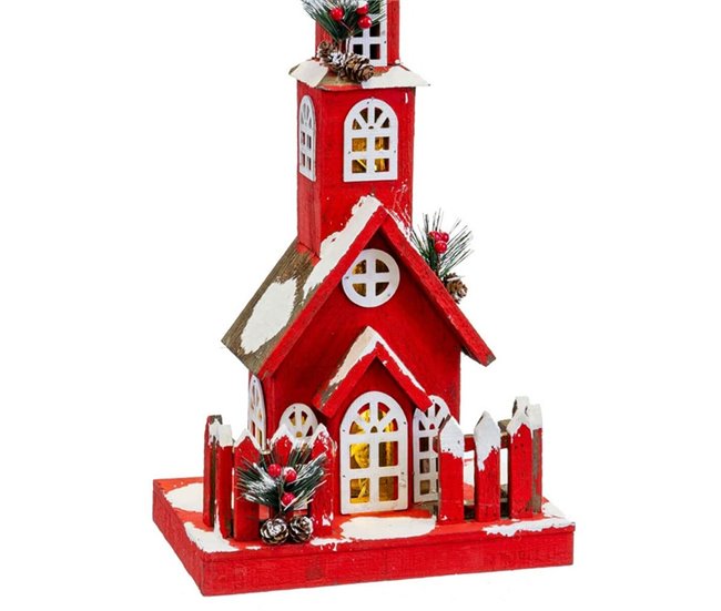 Conforama Adorno Navideño Rojo Madera Casa 17 X 18 X 56 Cm