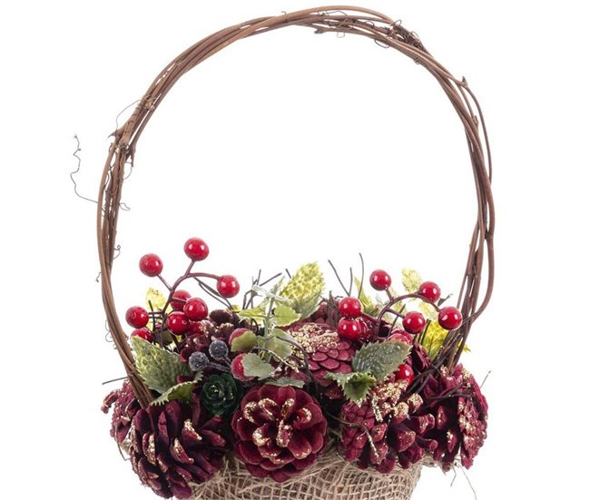 Conforama Adorno Navideño Rojo Multicolor Ratán Plástico Foam Piñas Cesta 21 X 21 X 30 Cm