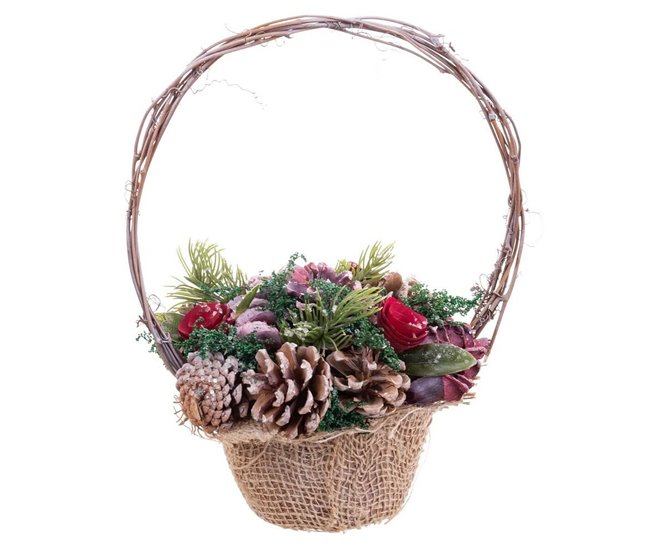 Conforama Adorno Navideño Rojo Multicolor Ratán Plástico Foam Piñas Cesta 21 X 21 X 30 Cm