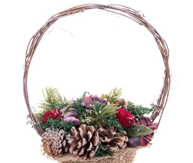 Conforama Adorno Navideño Rojo Multicolor Ratán Plástico Foam Piñas Cesta 21 X 21 X 30 Cm