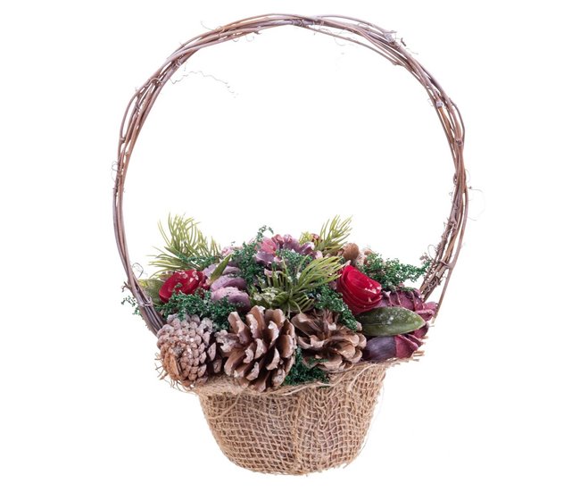 Conforama Adorno Navideño Rojo Multicolor Ratán Plástico Foam Piñas Cesta 21 x 21 x 30 cm