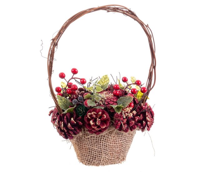 Conforama Adorno Navideño Rojo Multicolor Ratán Plástico Foam Piñas Cesta 21 x 21 x 30 cm