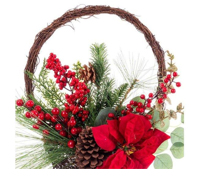 Conforama Adorno Navideño Rojo Multicolor Ratán Plástico Piñas Cesta 43 18 Cm