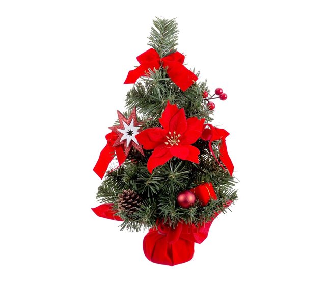 Conforama Adorno Navideño Rojo Verde Plástico Tejido Árbol de Navidad 40 cm