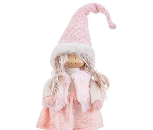 Conforama Adorno Navideño Rosa Metal Poliresina Polyfoam Tejido Niña 19 X 10 X 51 Cm