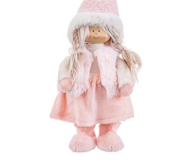 Conforama Adorno Navideño Rosa Metal Poliresina Polyfoam Tejido Niña 19 X 10 X 51 Cm