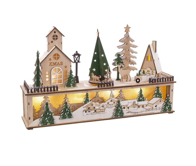 Conforama Adorno Navideño Verde Natural Madera Casas 45 X 10 X 27 Cm