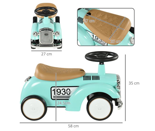 Conforama AIYAPLAY Correpasillos Para Bebés De 12 A 36 Meses Coche Sin Pedales Con Bocina Compartimento De Almacenaje Y Volante Para Interior Y Exterior 58x27x35 Cm Verde Mint