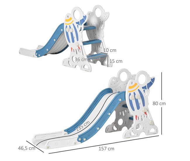 Conforama AIYAPLAY Tobogán Infantil De 18-36 Meses Tobogán Para Niños 157 Cm Con 3 Escaleras Antideslizantes Carga 30 Kg Para Interior Hogar Azul Y Gris