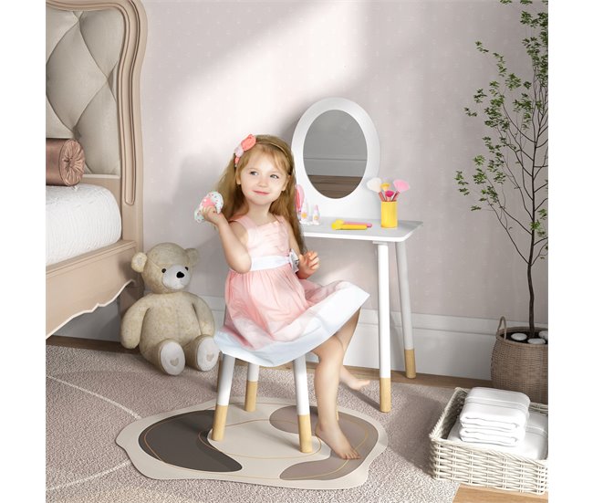 Conforama AIYAPLAY Tocador Para Niñas Con Taburete Tocador De Maquillaje Para Niñas De +3 Años Tocador Infantil Con Espejo Diseño Sencillo Blanco
