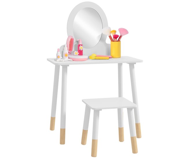 Conforama AIYAPLAY Tocador para Niñas con Taburete Tocador de Maquillaje para Niñas de +3 Años Tocador Infantil con Espejo Diseño Sencillo Blanco
