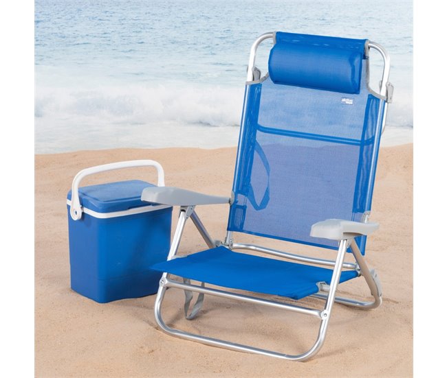 Conforama Aktive Pack De 2 Sillas De Playa Plegables Y Reclinables 7 Posiciones Azul C/cojín