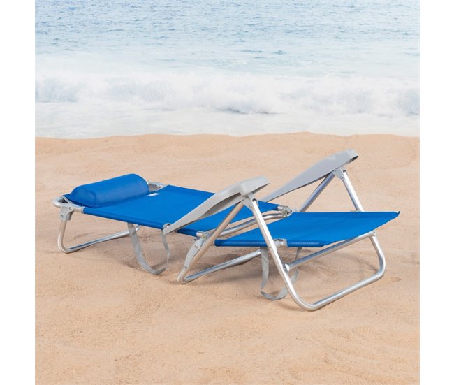 Conforama Aktive Pack De 2 Sillas De Playa Plegables Y Reclinables 7 Posiciones Azul C/cojín