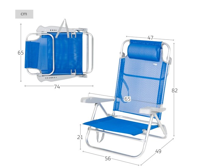 Conforama Aktive Pack De 2 Sillas De Playa Plegables Y Reclinables 7 Posiciones Azul C/cojín