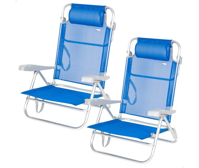 Conforama Aktive Pack de 2 sillas de playa plegables y reclinables 7 posiciones azul c/cojín