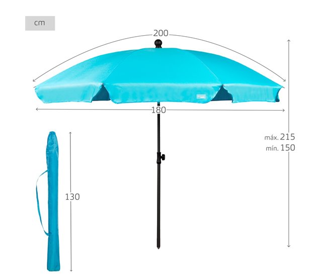 Conforama Aktive Sombrilla Playa Grande 200 Cm Inclinable Azul UV30 C/funda