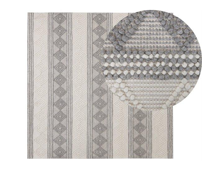Conforama Alfombra de lana beige claro/gris 200 x 200 cm BOZOVA