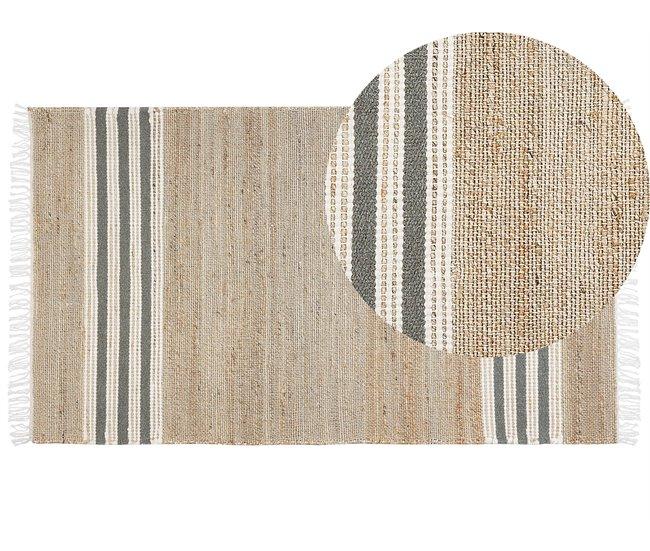 Conforama Alfombra de yute beige claro/natural/gris oscuro/blanco 80 x 150 cm MIRZA
